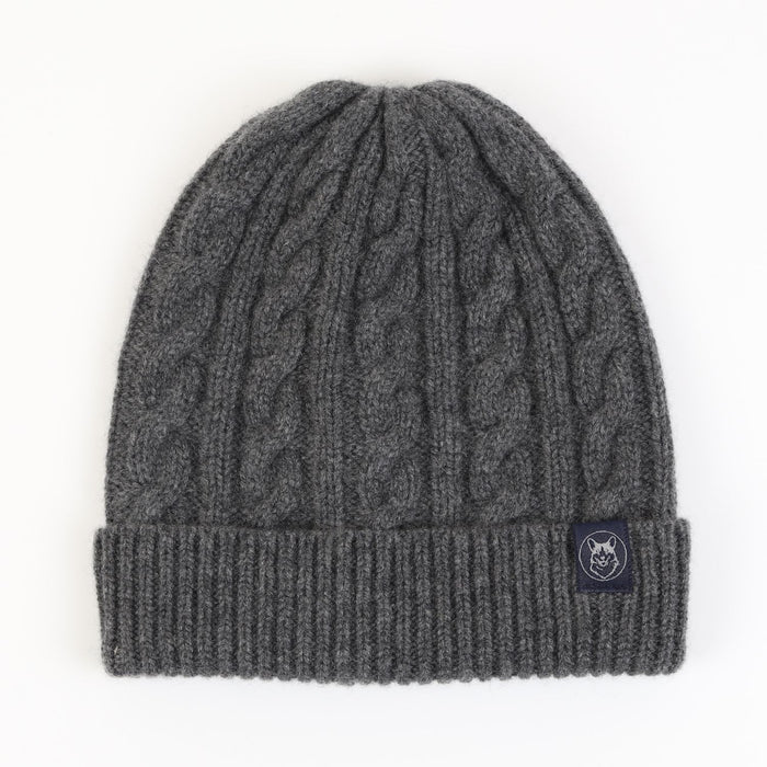 men's cable beanie in colour charcoal.