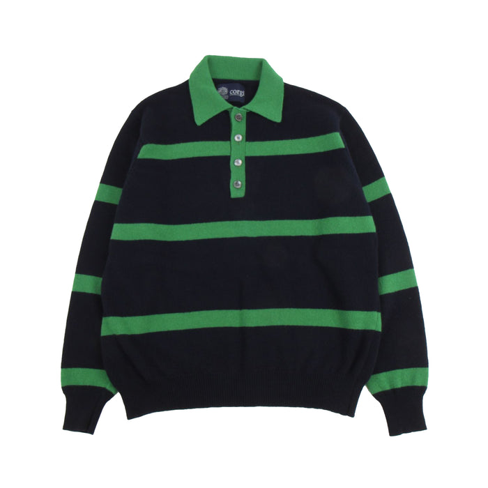 Black and green striped sweater on a white background