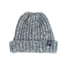 Knitted beanie with a brand logo on a white background