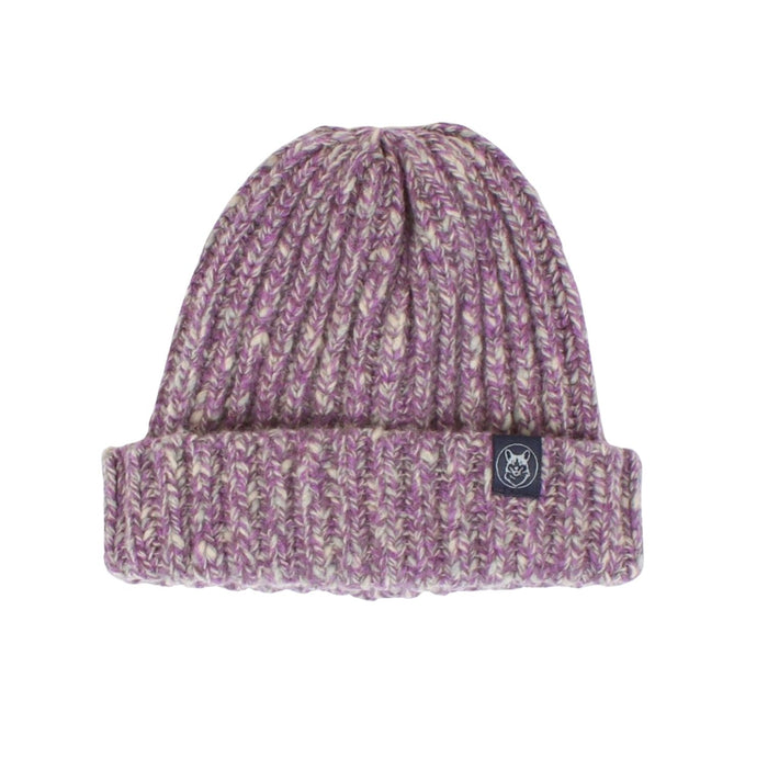 purple cashmere blend beanie on a white background