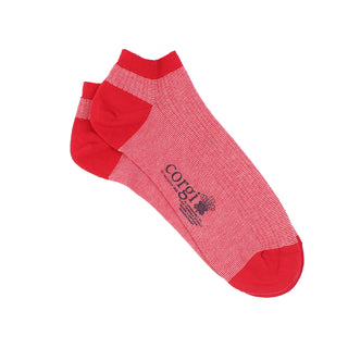 Red men's trainer socks with a striped pattern branded with 'Corgi'.