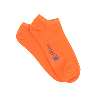 Orange socks with 'corgi' branding on a white background