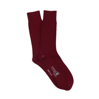 A pair of wine cashmere ribbed men's house socks.