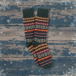 Pair of patterned socks on a white background