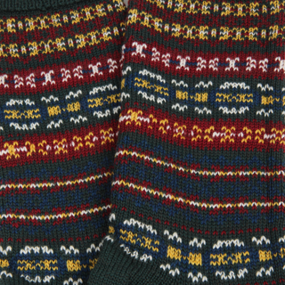 Close-up of a knitted fabric with a colorful pattern