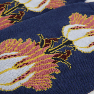 close up of knitted floral fabric