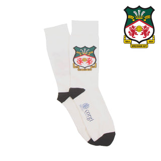 White socks with a logo on a white background