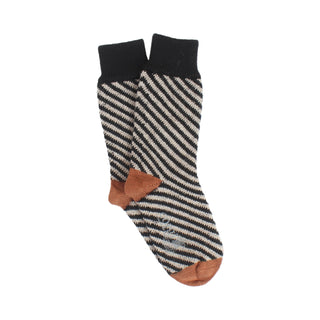 Striped sock with black and beige on a white background