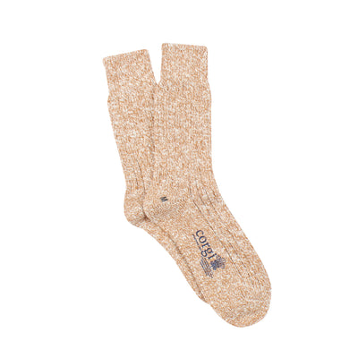 A pair of plain yellow and white mix cotton socks.