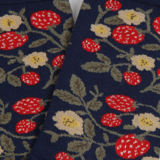 Navy socks with red and white floral pattern