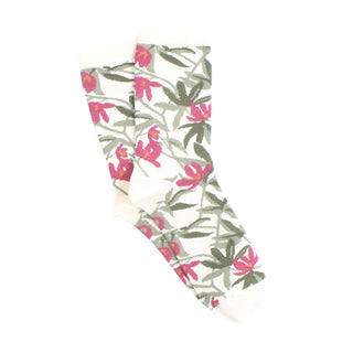 Patterned flower socks on a white background