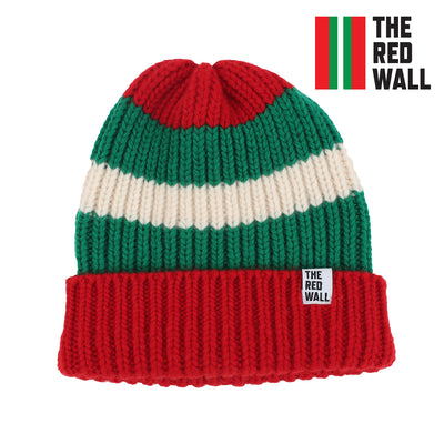 Red Wall beanie hat on a white background.