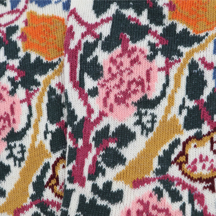 close p of the floral knitted sock fabric