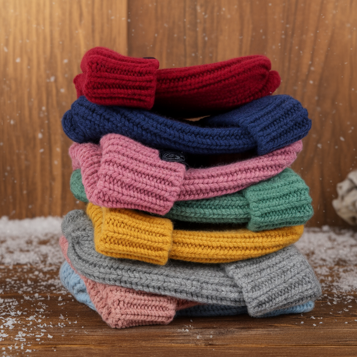 stack of colourful beanies