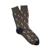 Green merino wool socks with sitting fox motif pattern