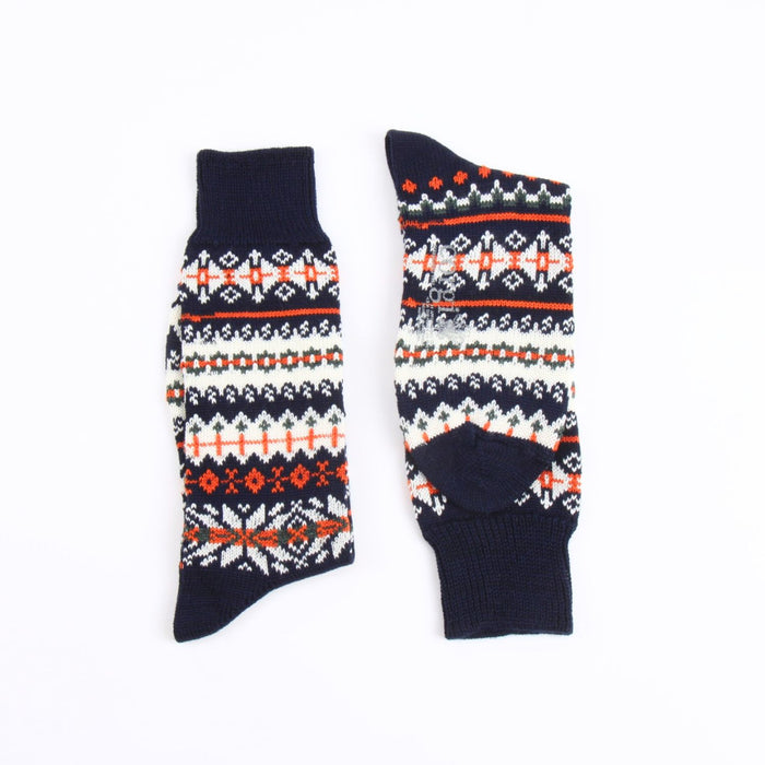 Pair of socks with a pattern on a white background