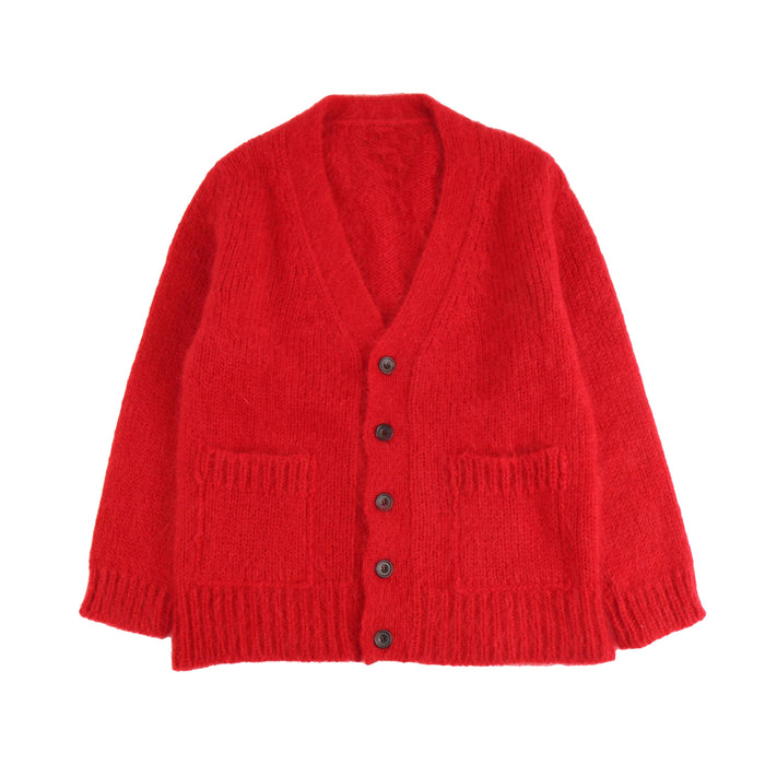 red moahir cardigan