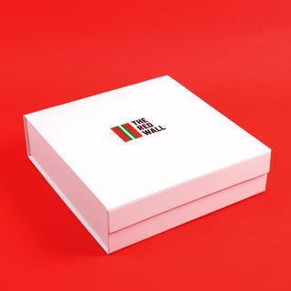The Red Wall box on a red background.