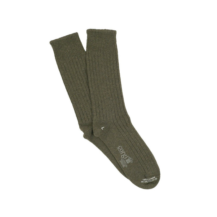 A pair of loden green cashmere ribbed men's house socks