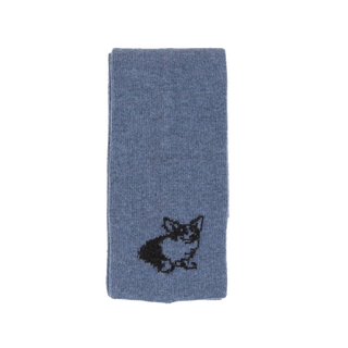 Corgi dog motif scarf in denim blue