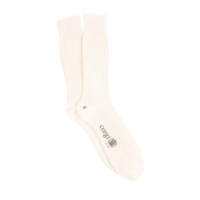 Beige sock with 'Corgi' branding on a white background