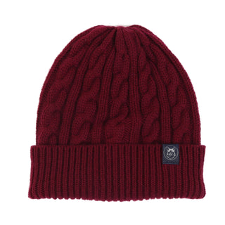 Men's dark red Cable Knit Cashmere Beanie hat