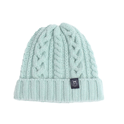 cable wool hat in aqua
