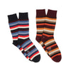 Two pairs of striped socks  photographed on a white background