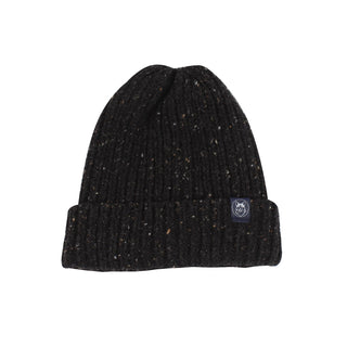 Black Ribbed Donegal Wool Beanie hat
