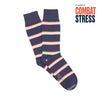 Striped socks with 'Combat Stress' text on a white background