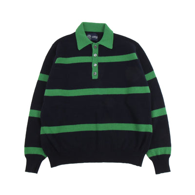 Black and green striped sweater on a white background