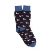 Navy socks with corgi pattern on a white background