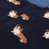 Navy blue socks with beige corgi dog pattern