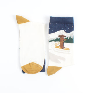 Women's Skiing Dachshund Scene Cotton Socks