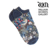 navy patterned William Morris trainer sock on a white background