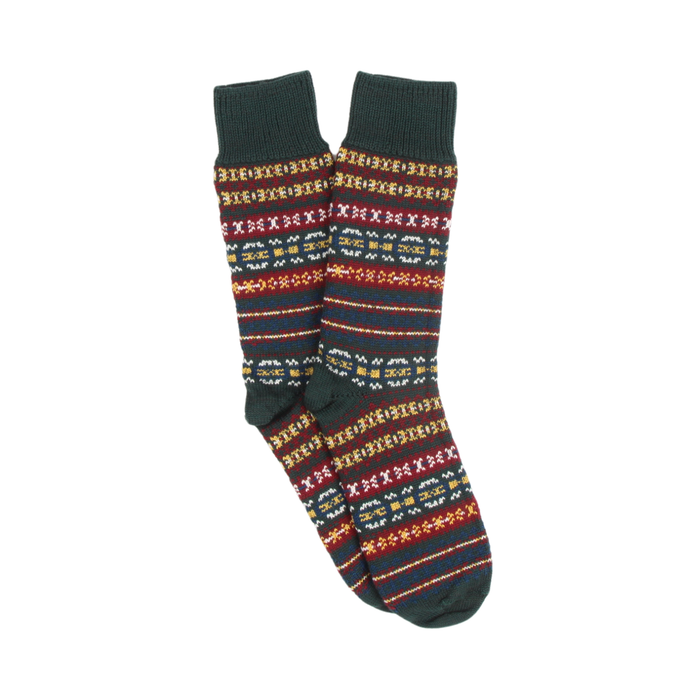 Pair of patterned socks on a white background