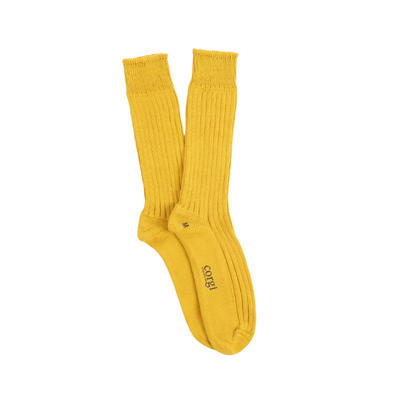 yellow pure cotton boots socks laid flat on a white background