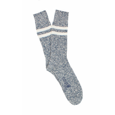 A pair of striped men's boot socks in blue marl.