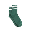 Green sock with white stripes on a white background