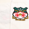 Knitted crest of Wrexham AFC on a white background