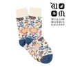 Floral patterned socks with William Morris Gallery logo on a white background
