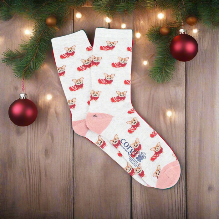 Women's Festive Corgi Dogs Cotton Socks