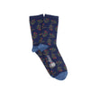 Navy blue socks with Christmas tree and berry pattern on a white background