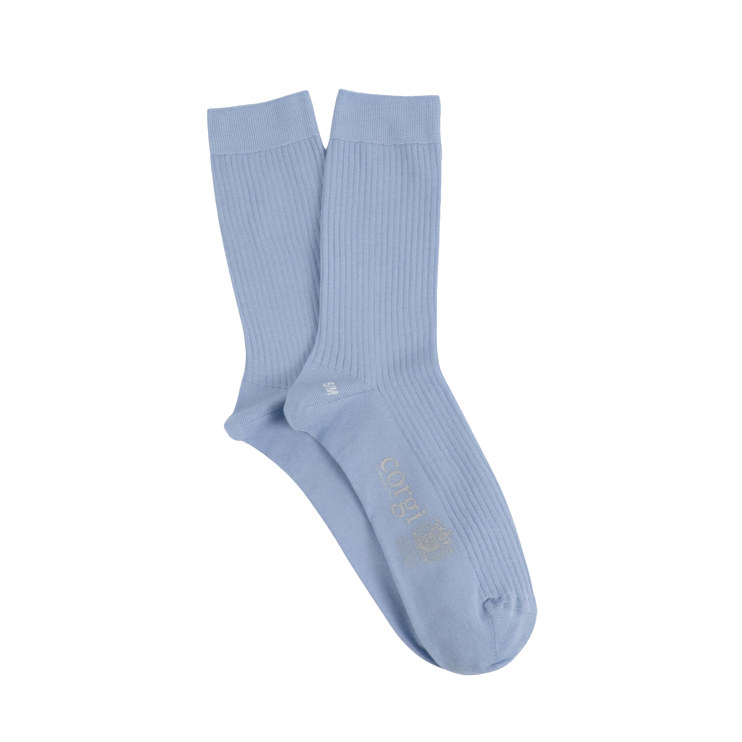 Pair of light blue socks on a white background