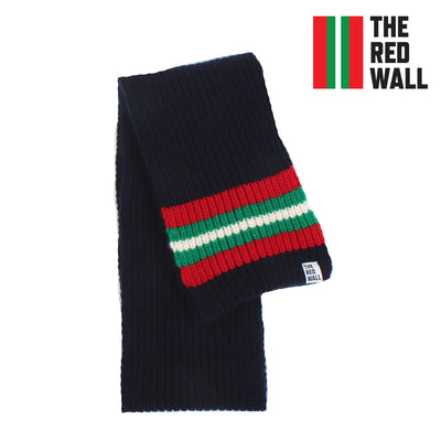 Navy Red Wall scarf on a white background.