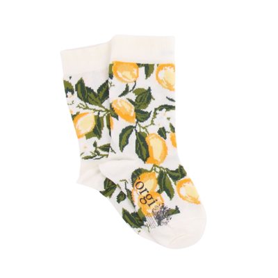 White socks with lemon pattern on a white background