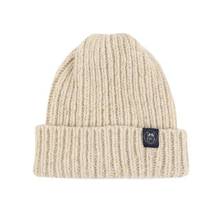 Cream Ribbed Donegal Wool Beanie hat