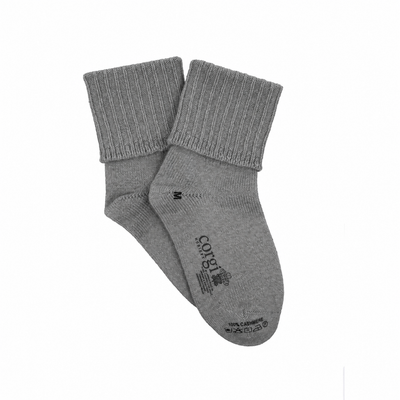 Gray sock with brand logo on a white background