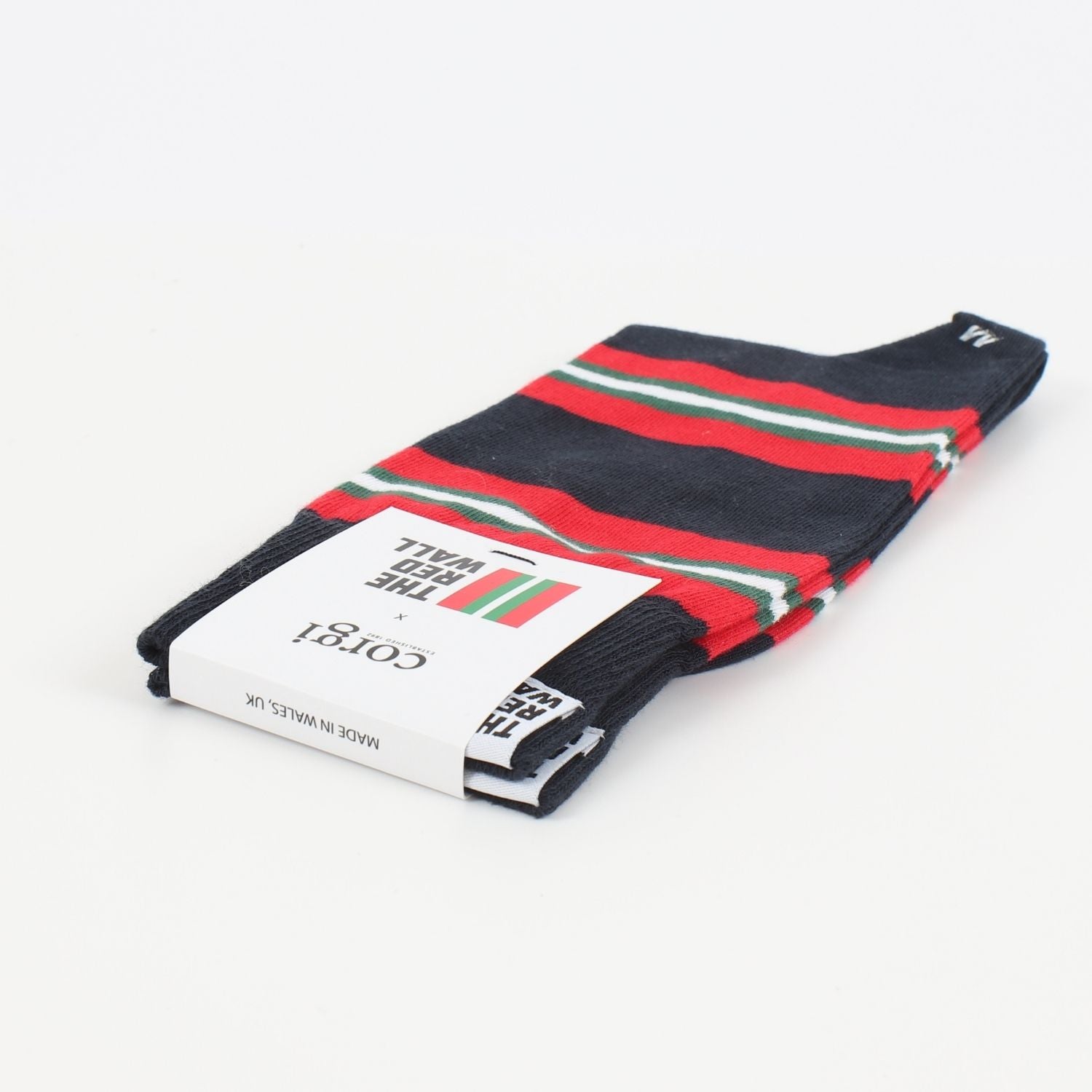Red Wall socks laid flat on a white background.