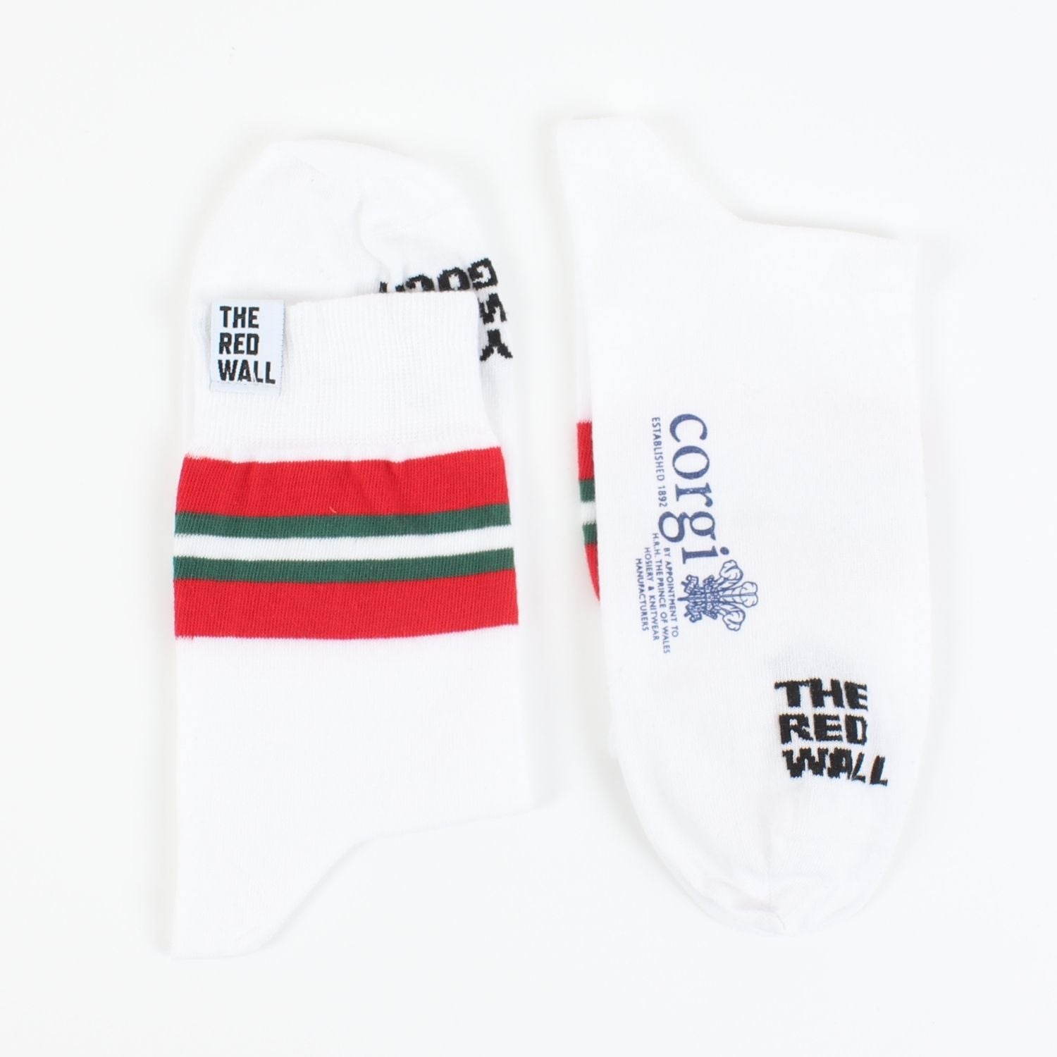 White Red Wall socks side by side.